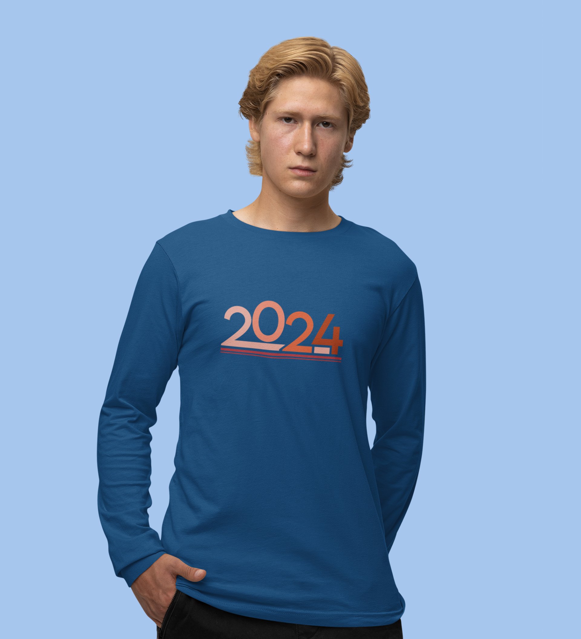 Welcome 2024: New Year DesignedFull Sleeve T-shirt Blue Best Gift For Secret Santa