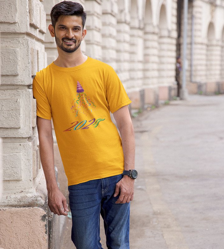 New year Bells Yellow Men's Printed T-shirt For Mens Boys