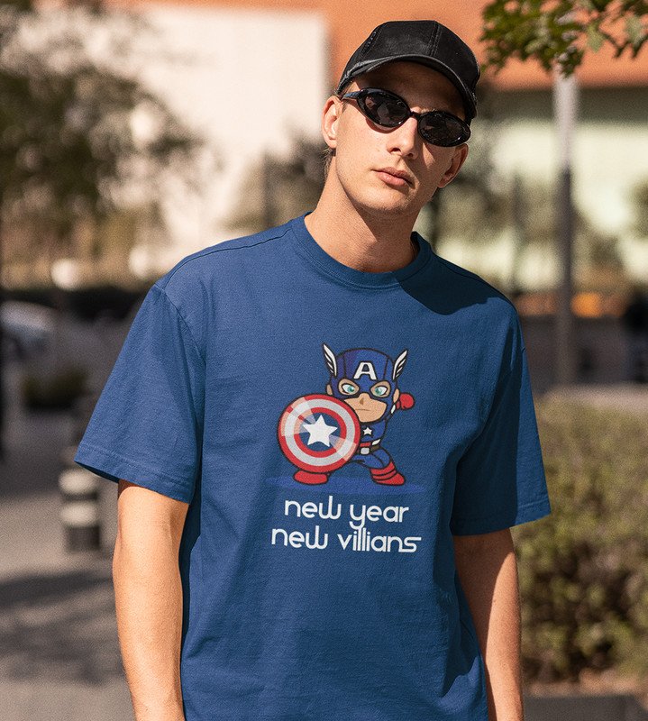 New Year New Villans Blue Men Printed T-shirt For Mens Boys