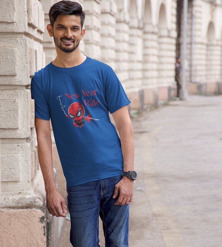 New Year Ride BluePrinted T-shirt For Mens On New Year Theme