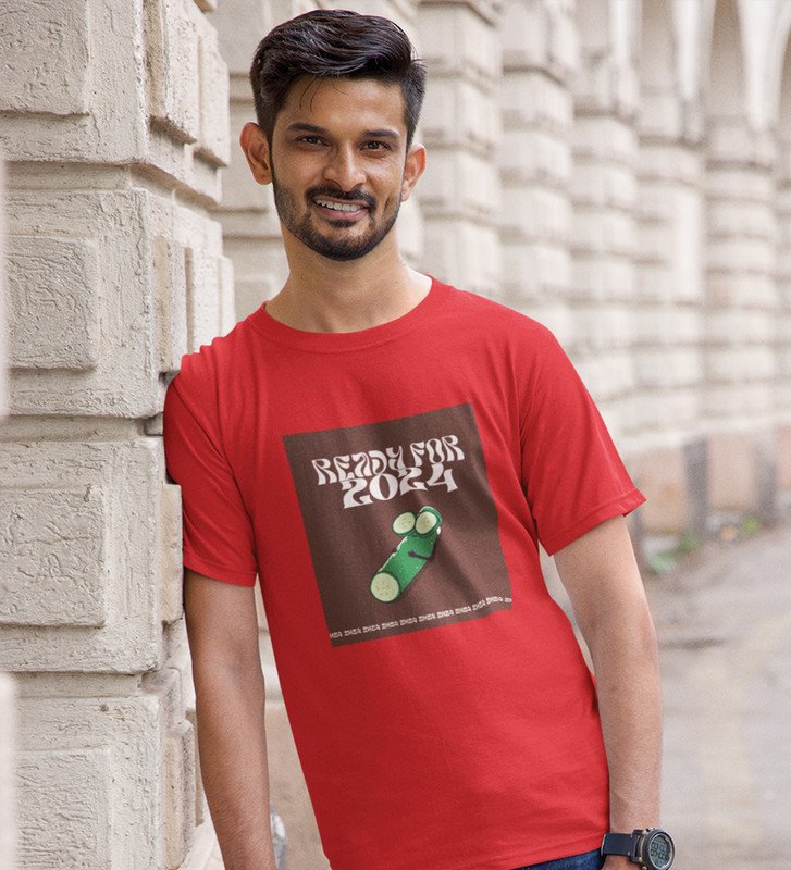 Get Ready For 2024 Red Printed T-shirt For Mens On New Year Theme Best Gift For New Year