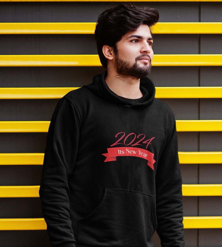 Welcome 2024, Black Graphics Printed Hoodies For Mens On New Year Theme Best Gift For New Year