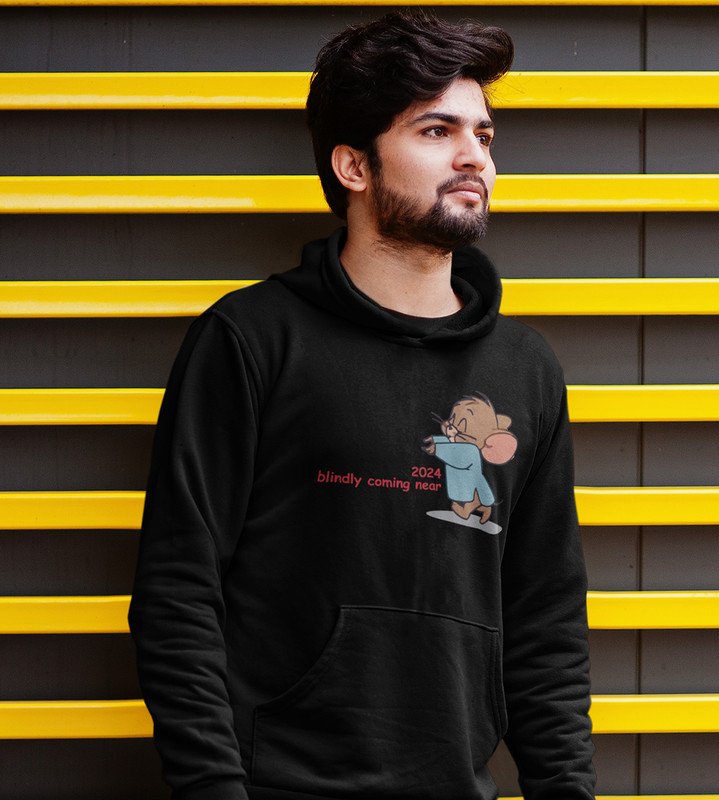 Come Faster 2024,  Black Printed Hoodies For Mens On New Year Theme