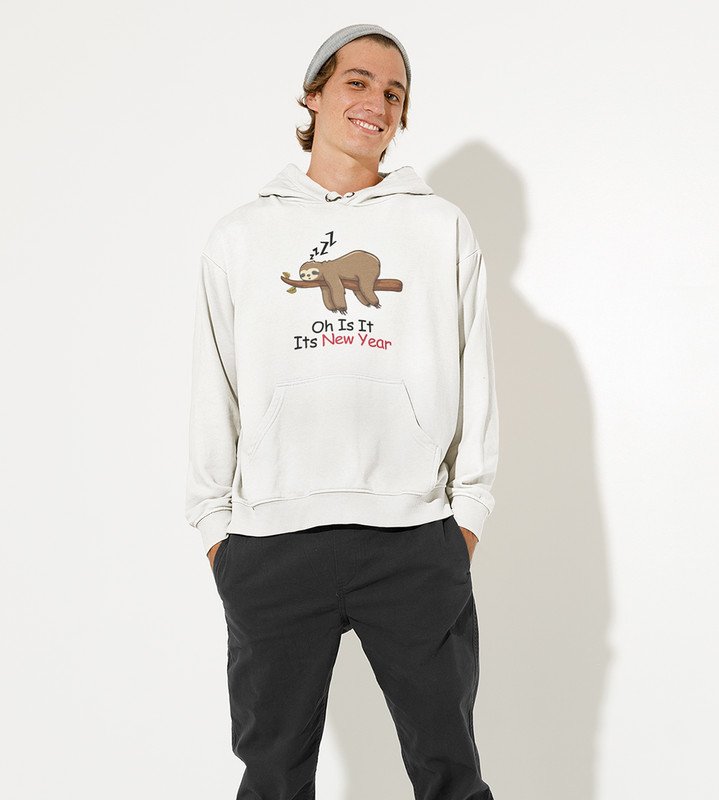 Sloth's New Year,  White Graphic Printed Hoodies For Mens Boys