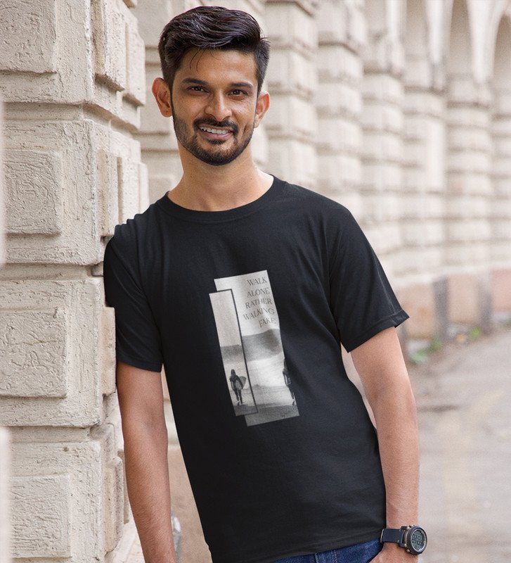 Real Talk Real Walk by Black Urban Vibes: Front Printed Oversized Round Neck Tee - Men's Street Style"