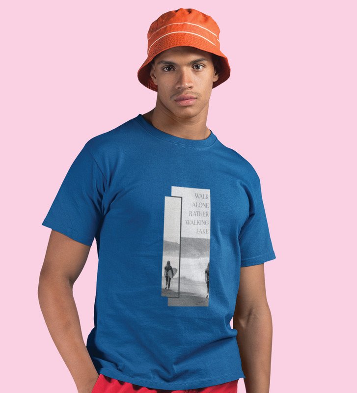 Real Talk Real Walk by Blue Urban Vibes: Front Printed Oversized Round Neck Tee - Men's Street Style"
