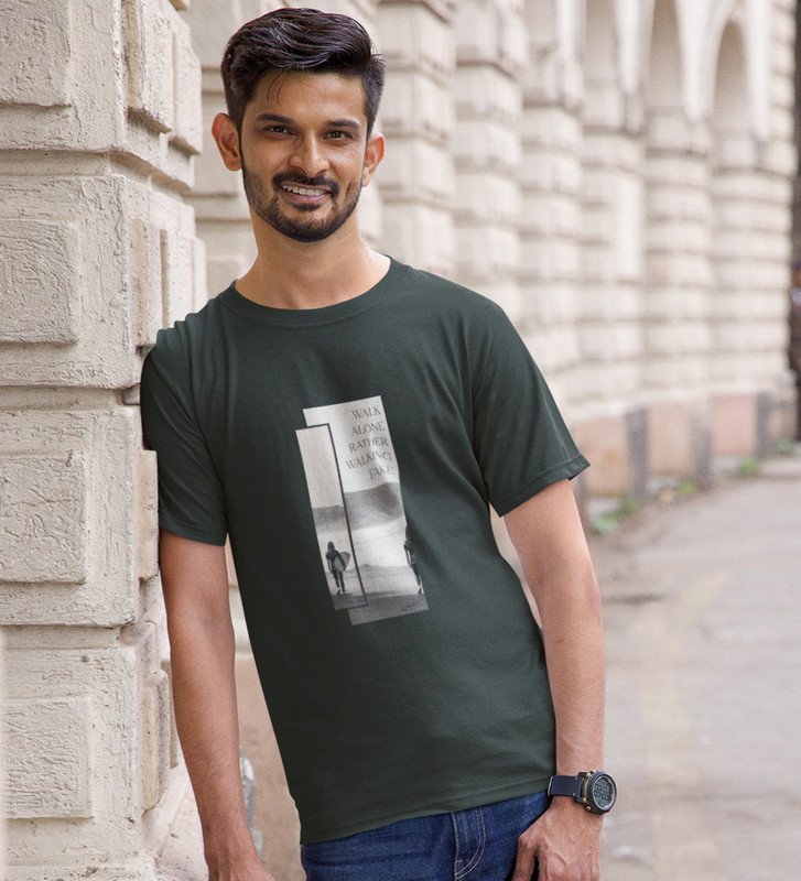 Real Talk Real Walk by Green Urban Vibes: Front Printed Oversized Round Neck Tee - Men's Street Style"