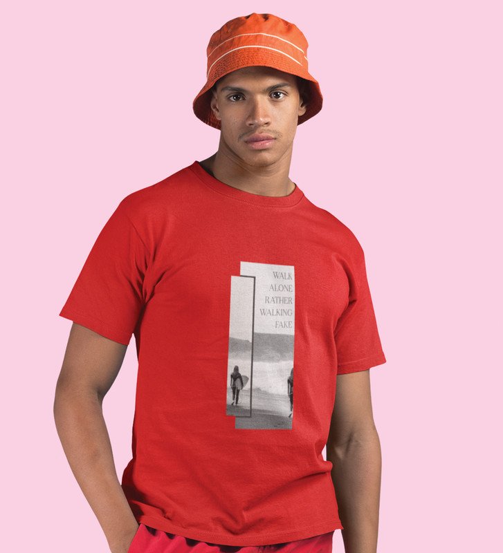 Real Talk Real Walk by Red Urban Vibes: Front Printed Oversized Round Neck Tee - Men's Street Style"