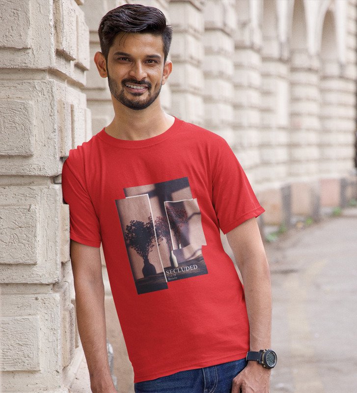 Hidden Beauty Graphic Edge: Stand Out in Red Trendy Front Printed Round Neck T-Shirt