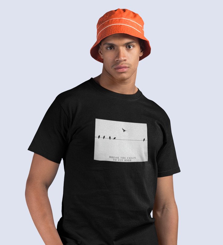 Fly High, Casual Elegance: Elevate Your Style with Black Trendy Front Print Tee