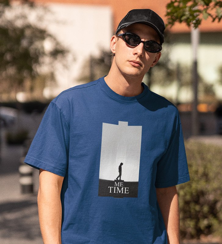 Me Myself And I, City Slicker: Blue Men's Oversized Tee with Trendy Front Print Detail