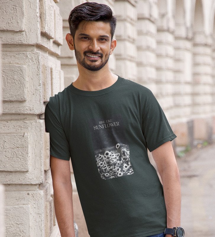 Wildflower, Casual Revolution: Unleash Style with Green Trendy Front Print Tee for Men