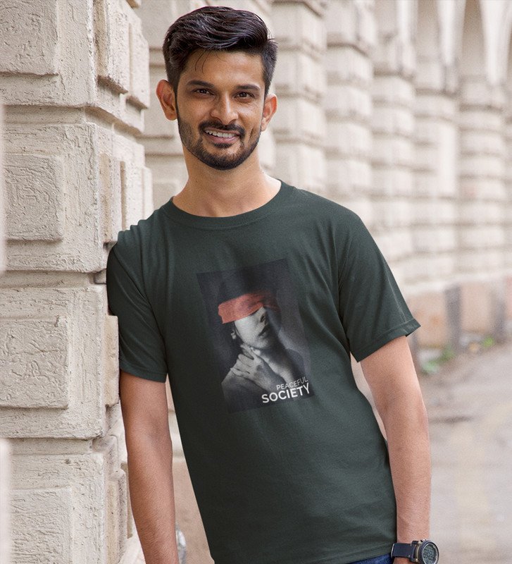 Pacifist Society, Urban Legend Series: Green Men's Oversized Round Neck T-Shirt with Front Print