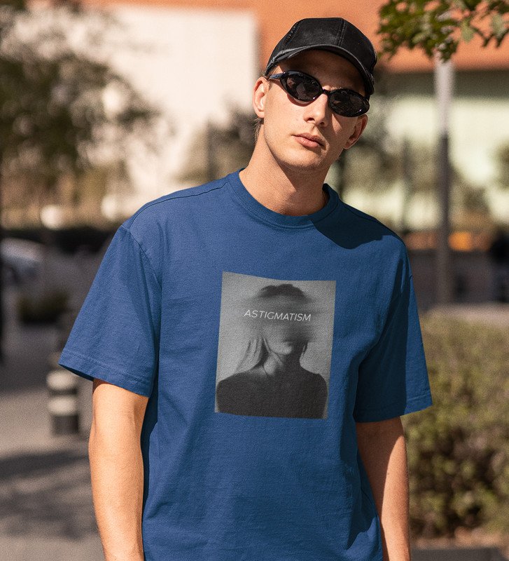 Astigmatism, Blue Bold Impressions: Front Printed Men's Oversized Tee - City Style Defined