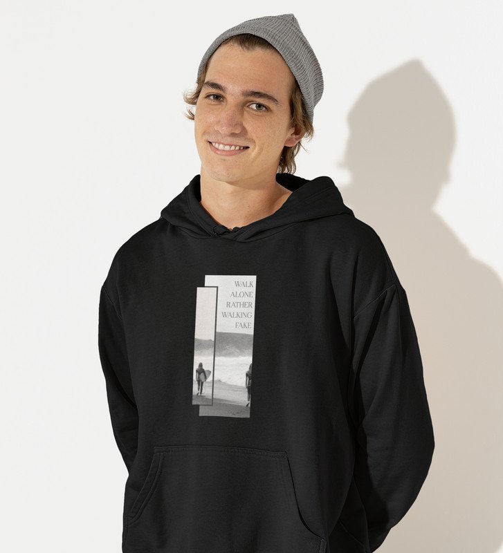 Real Talk Real Walk byBlack Urban Vibes: Front Printed Oversized Round Neck Hoodies - Men's Street Style"