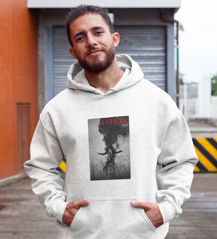 Godless Soul Bold Impressions:White Men's Trendy Front Graphic Hoodie with Round Neck