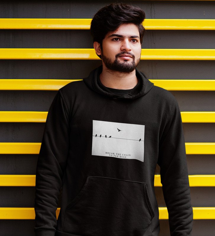 Fly High, Casual Elegance: Elevate Your Style withBlack Trendy Front Print Hoodies