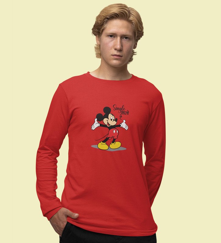 I Am Single Again (red) Full Sleeve T-Shirt For Singles With Print