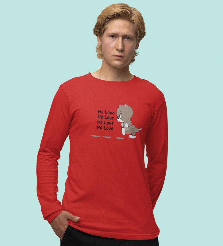 Again No Love : Sublimation Printed (red) Full Sleeve T-Shirt For Singles