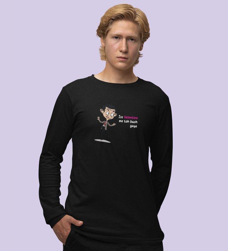 This Valentine I Am Safe: Sublimation Printed (black) Full Sleeve T-Shirt For Singles