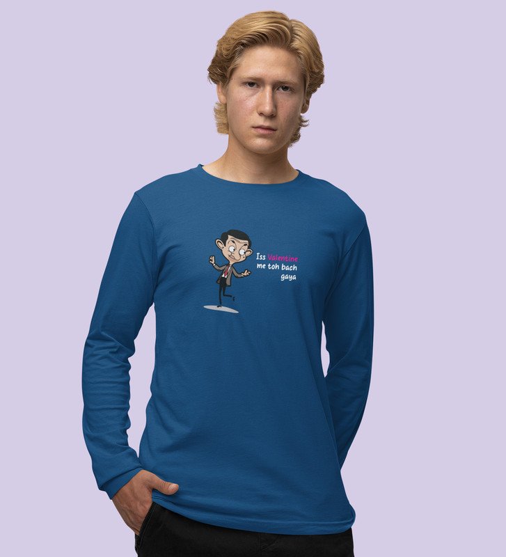 This Valentine I Am Safe: Sublimation Printed (blue) Full Sleeve T-Shirt For Singles