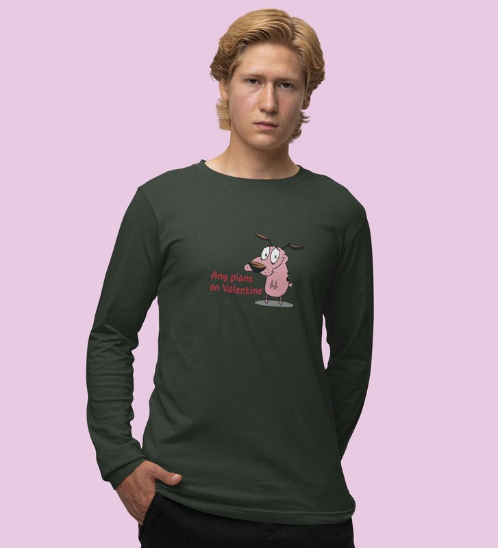 Any Plans On Valentine: Printed (green) Full Sleeve T-Shirt For Singles