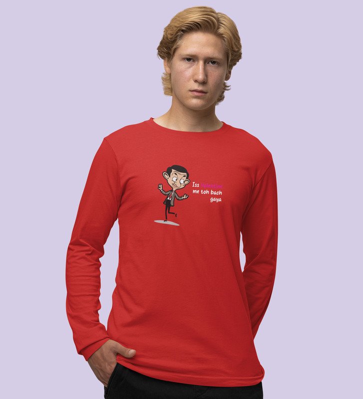 This Valentine I Am Safe: Sublimation Printed (red) Full Sleeve T-Shirt For Singles