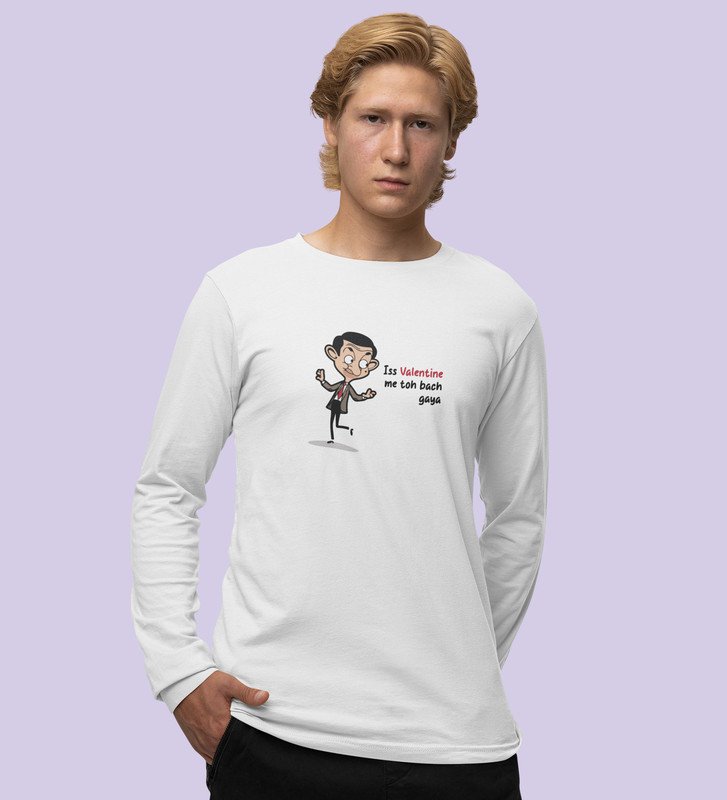 This Valentine I Am Safe: Sublimation Printed (white) Full Sleeve T-Shirt For Singles