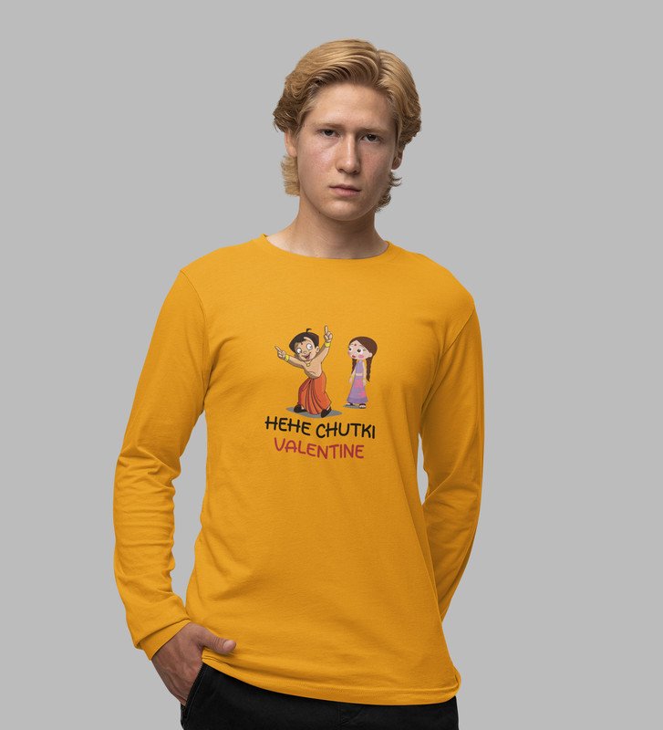 Happy Couples: Attractive Printed (yellow) Full Sleeve T-Shirt For Singles
