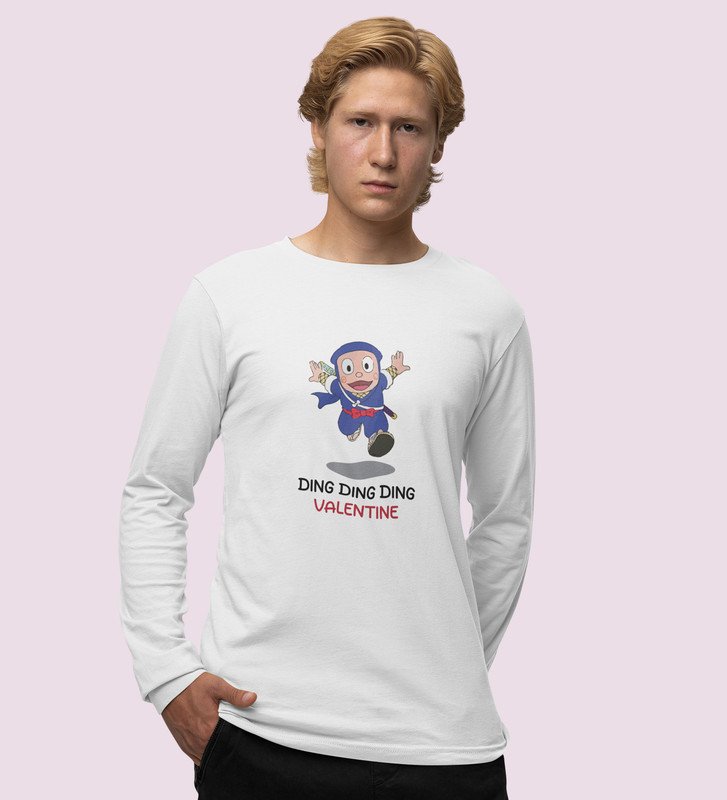 Valentine Ninja: Printed (white) Full Sleeve T-Shirt For Singles