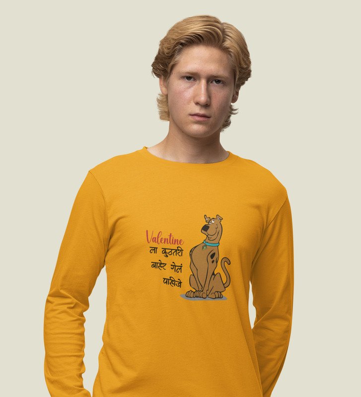 Should Go Out Somewhere: Printed (yellow) Full Sleeve T-Shirt For Singles