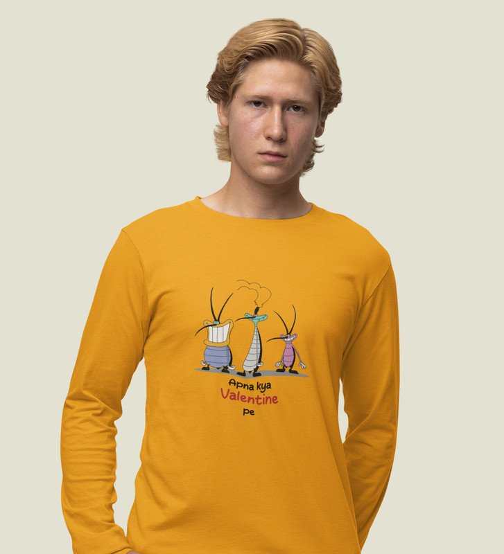 We Don't Have Valentine: Sublimation Printed (yellow) Full Sleeve T-Shirt For Singles
