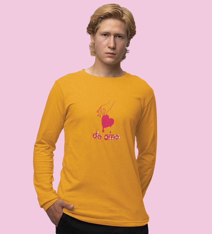 Te Amo: Sublimation Printed (yellow) Full Sleeve T-Shirt For Singles