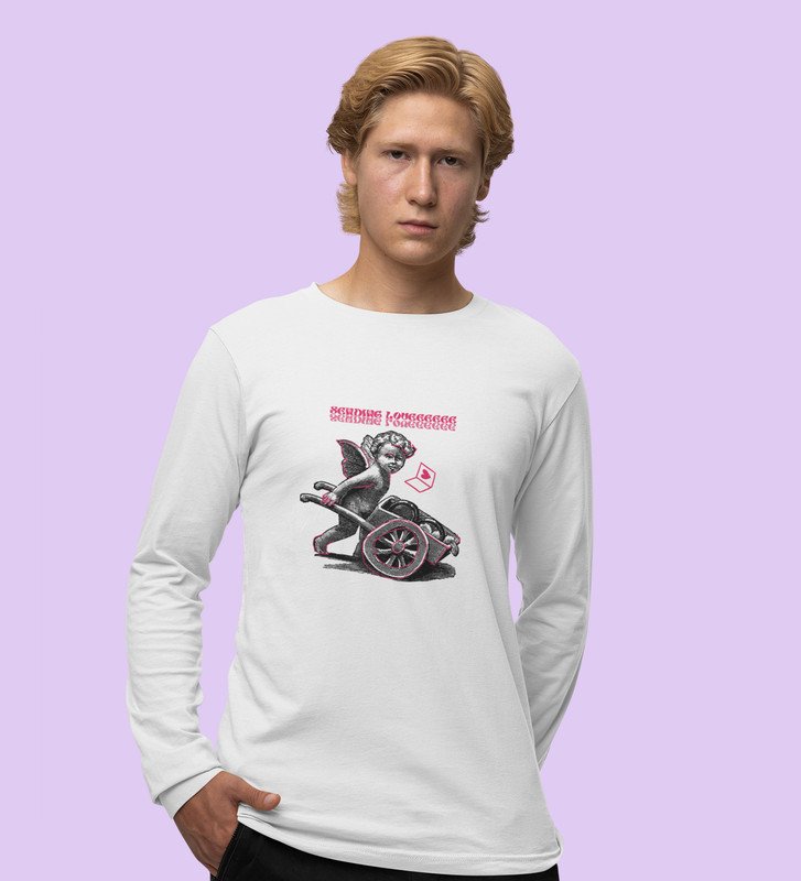 Sending Love: Printed (white) Full Sleeve T-Shirt For Singles
