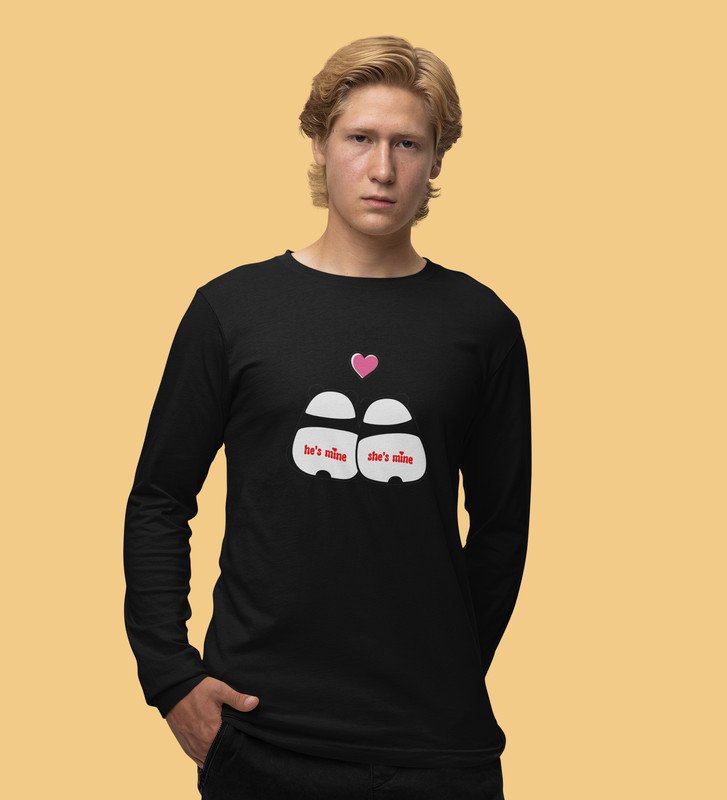 Made For Each Other: Sublimation Printed (black) Full Sleeve T-Shirt For Singles