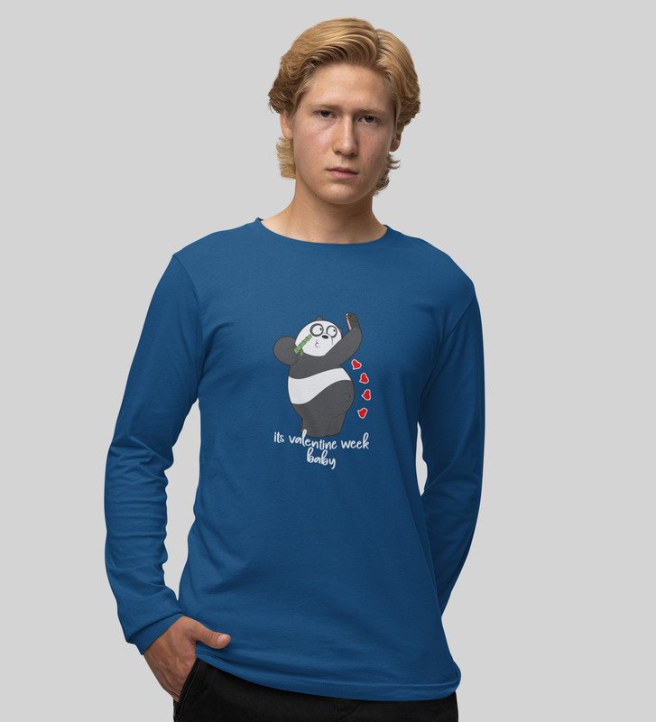 Valentine Is Already Here: Attractive Printed (blue) Full Sleeve T-Shirt For Singles