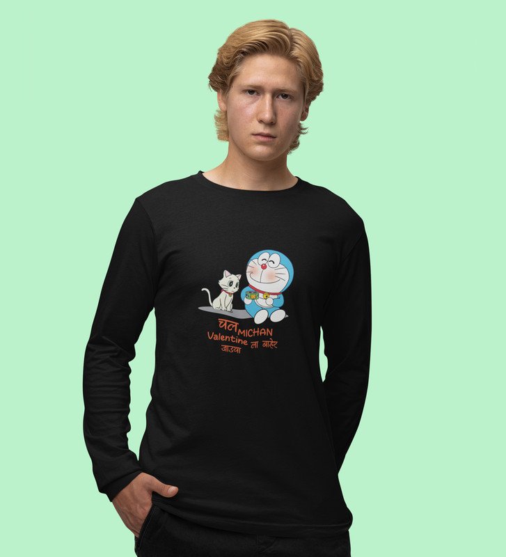 Cute Couples: Printed (black) Full Sleeve T-Shirt For Singles