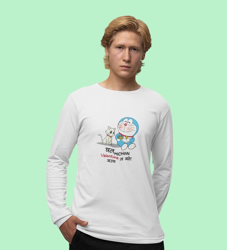 Cute Couples: Printed (white) Full Sleeve T-Shirt For Singles