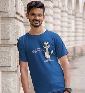 Cats Love Valentines: Amazingly Printed (Blue) T-Shirt For Singles
