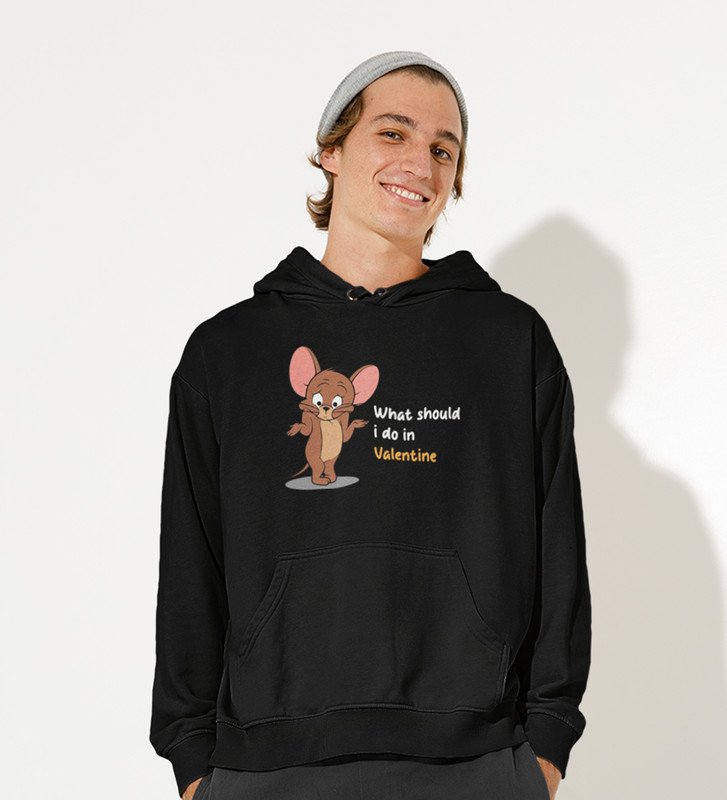 What Should I Do In Valentine: Printed (black) Hoodies For Singles