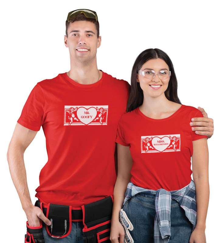 Mr Goofy/Mrs Well-Dressed Printed Couple (Red) T-shirts