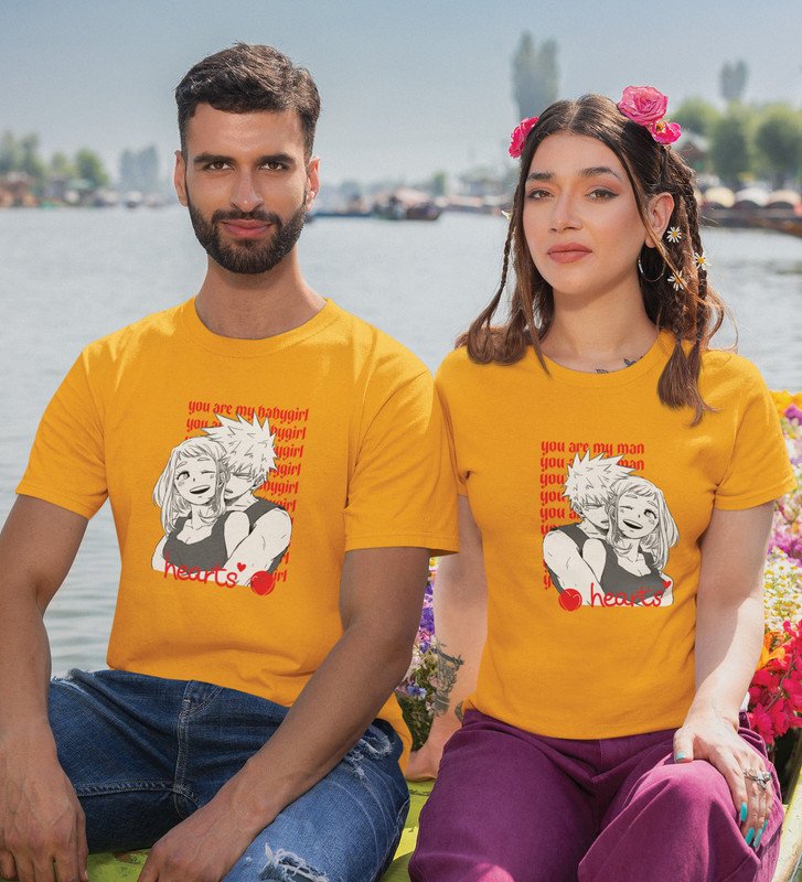 You Are My Man/You Are My Baby Girl Printed (Yellow) T-shirts For Couples