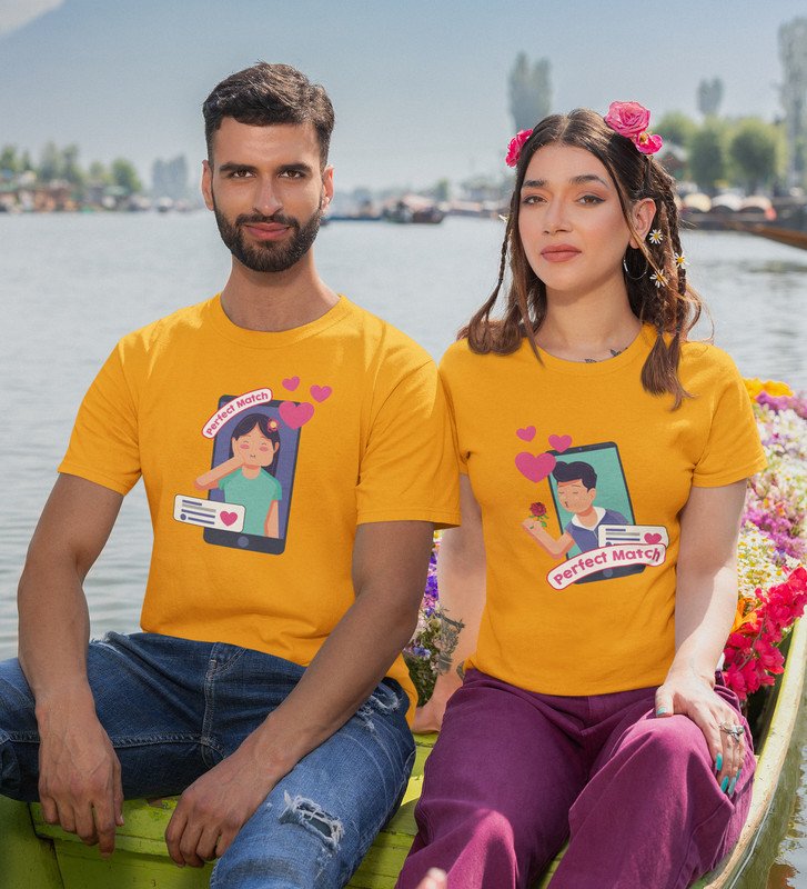 We Are A Perfect Match Couple Print (Yellow) T-shirts