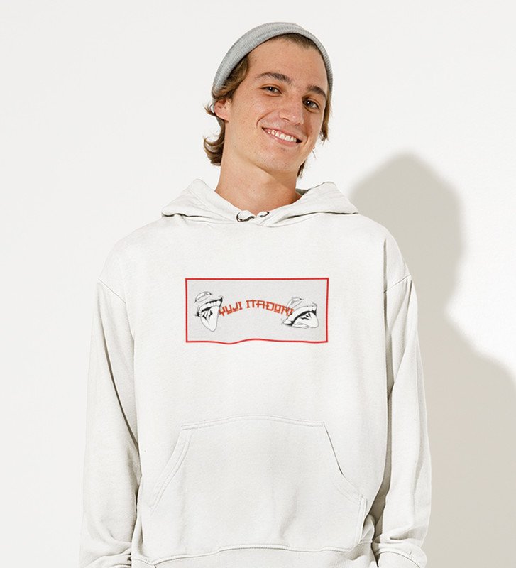 Anime Printed Itadori Cotton White Hoodies For Mens and Boys